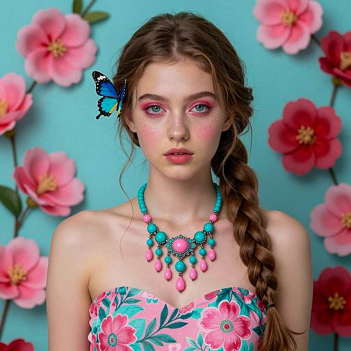 Charming Young Woman in Floral Fashion