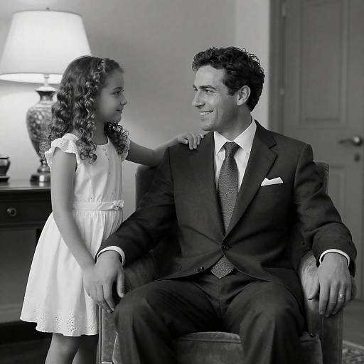 Black and White Portrait of Father and Daughter