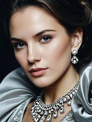 Elegant Woman in Silver Gown with Jewelry