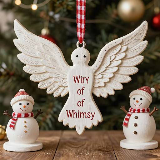 Photograph of a white wooden angel ornament with 