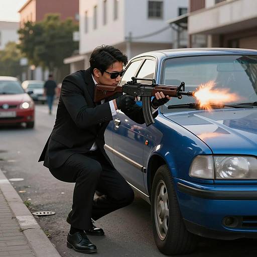 Action Scene: Crouching Man with Rifle