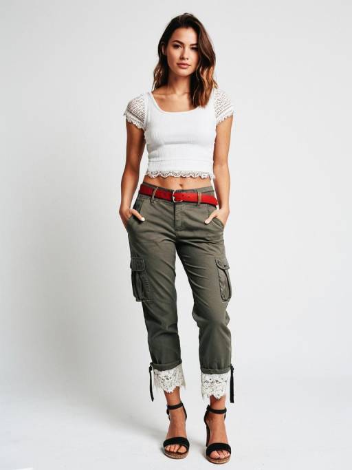 Stylish Woman in Cropped Tank and Cargo