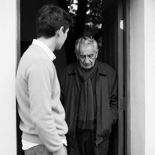 Elderly Man in Doorway: A Black-and-White Scene