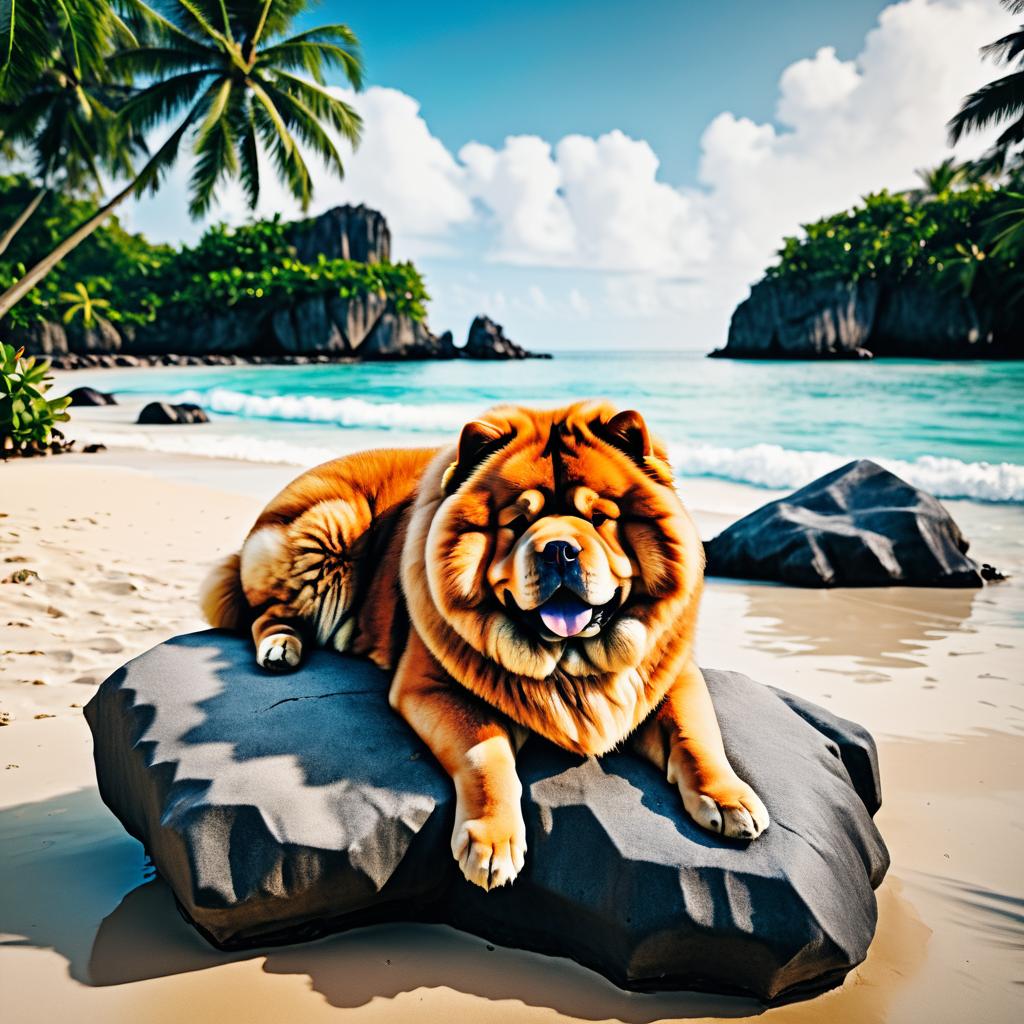 Cinematic Chow Chow on Tropical Beach