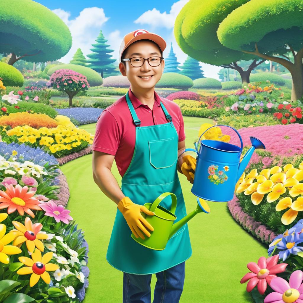 Vibrant Pokémon Caretaker in Blooming Garden