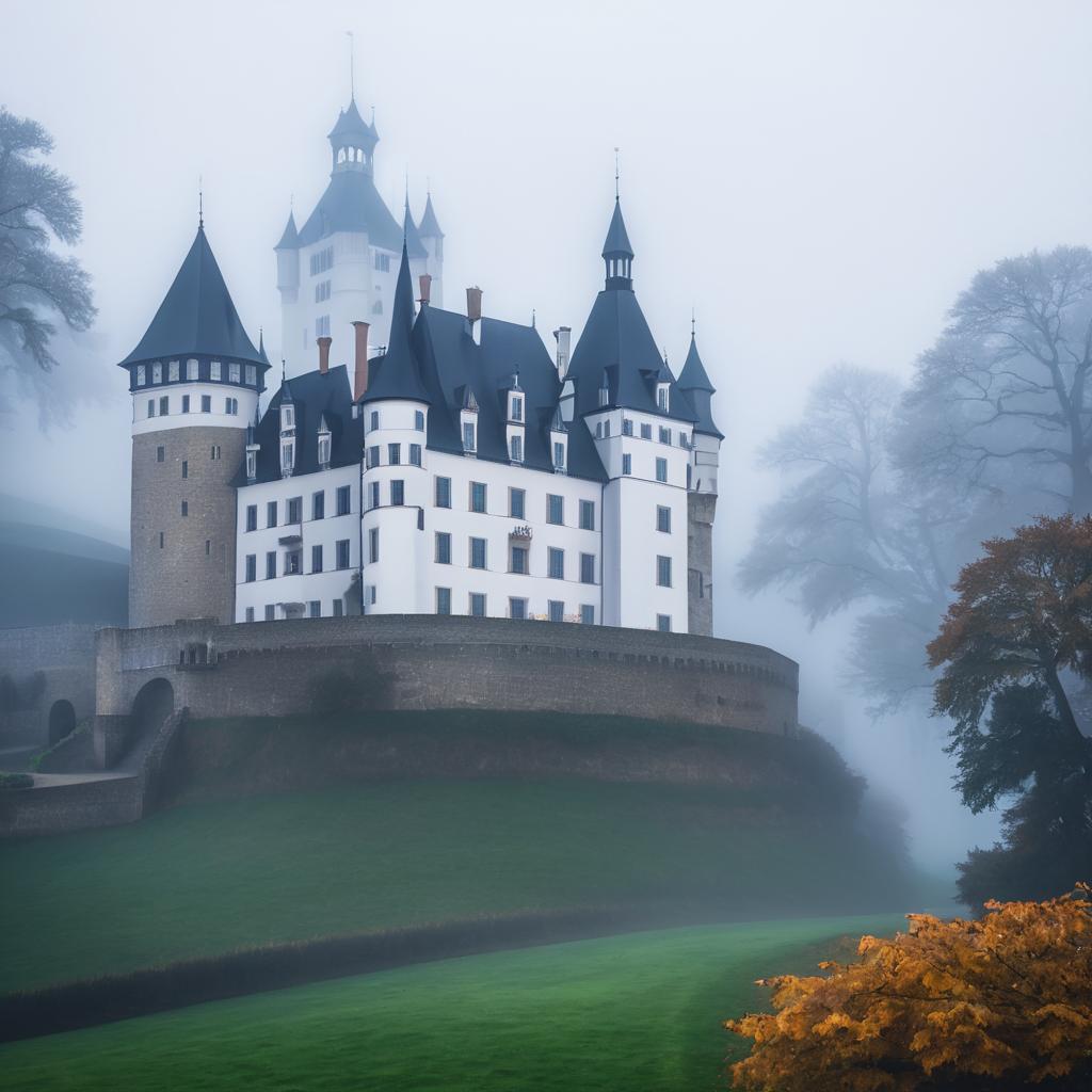 Mysterious Castle Shrouded in Fog