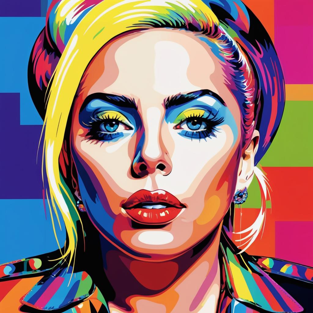 Irritated Lady Gaga in Colorful Pop Art