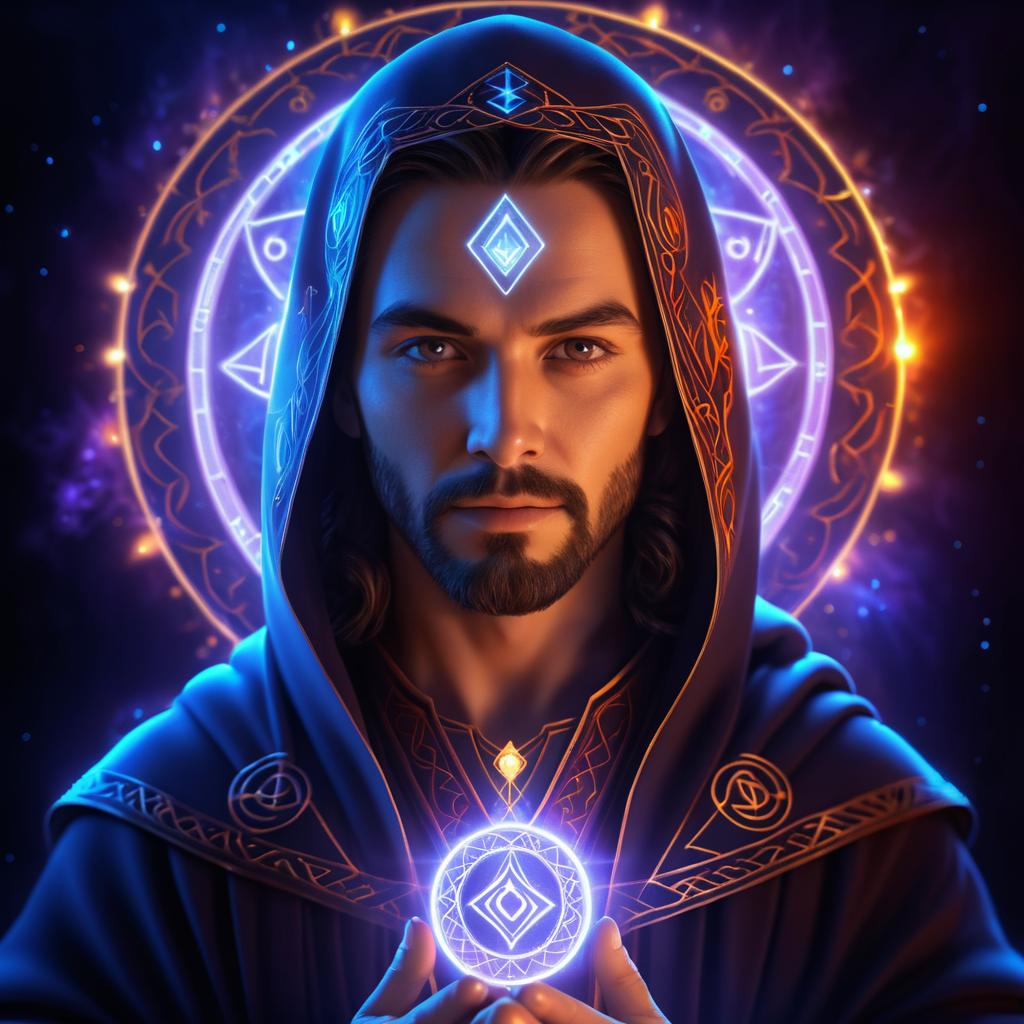 Mystical Healer Portrait with Glowing Runes