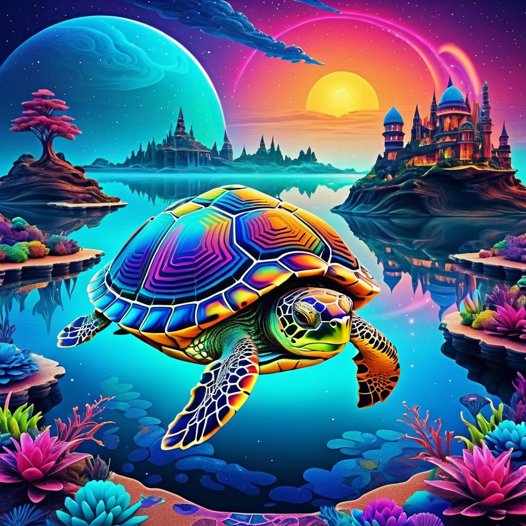 Surreal Masterpiece of a Vibrant Turtle