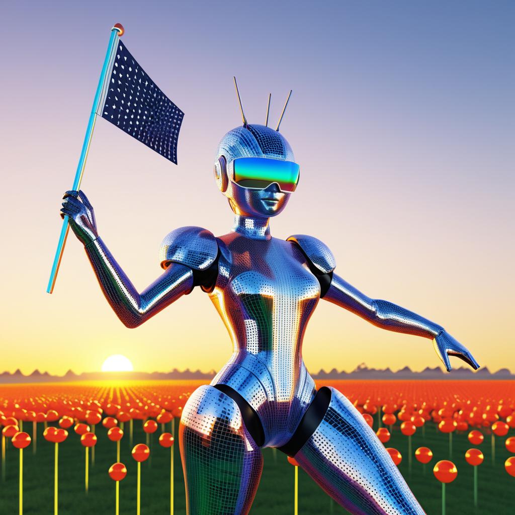 Futuristic Android in Solar Landscape