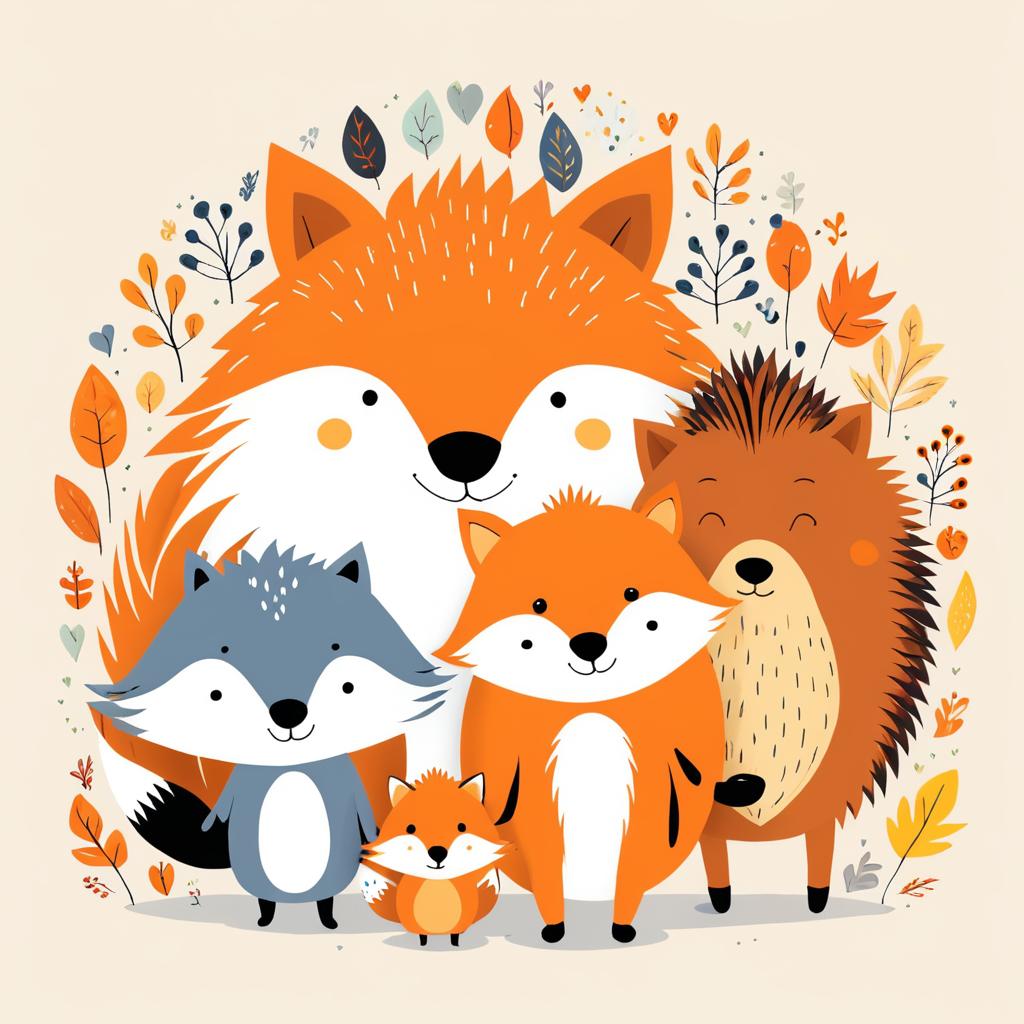 Whimsical Friends: Fox, Dog, and Hedgehog