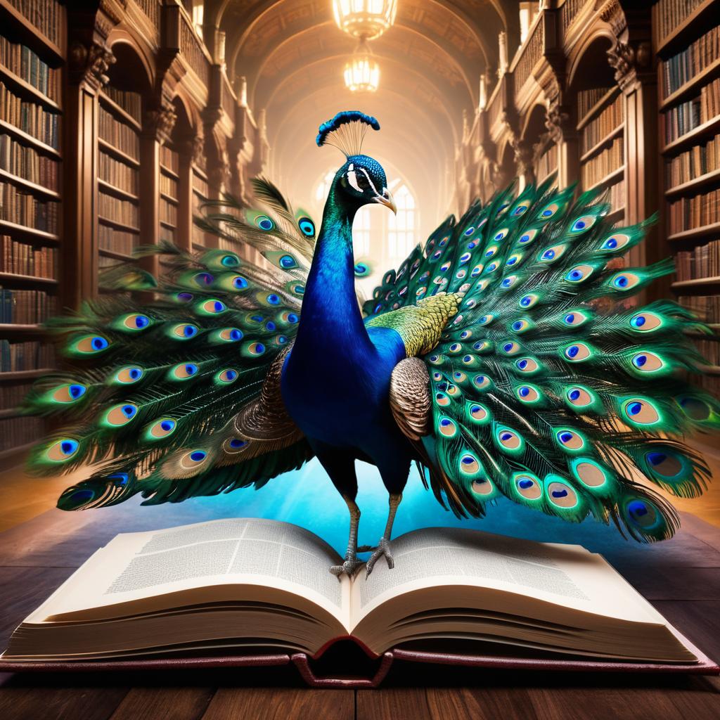 Mystical Peacock-Book Galloping Through Pages