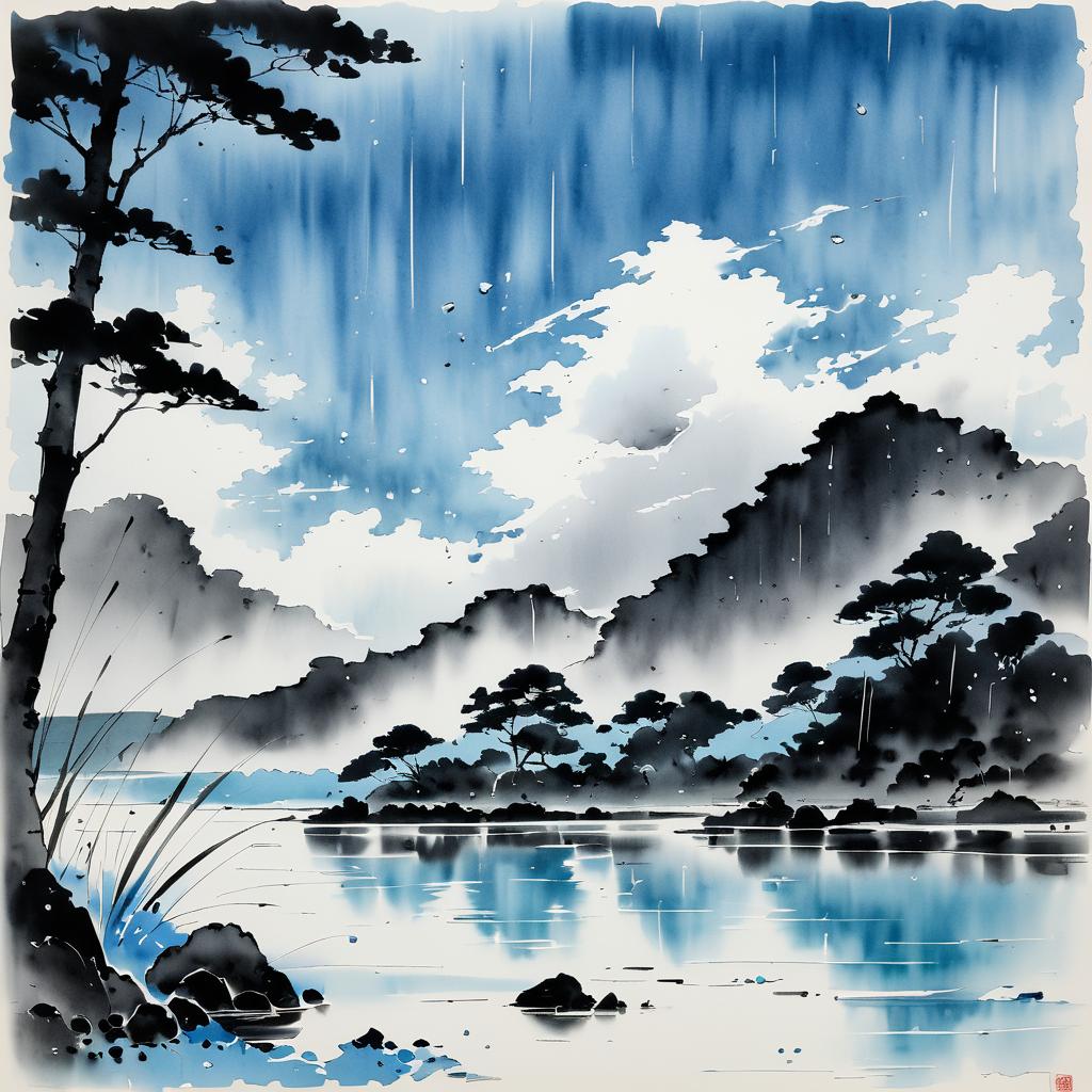 Tranquil Ink Wash of Blue Lagoon