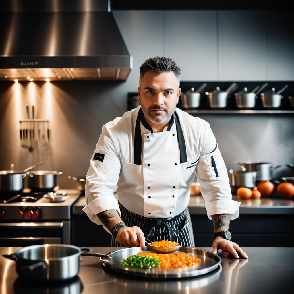 Cinematic Chef Portrait in Gourmet Kitchen