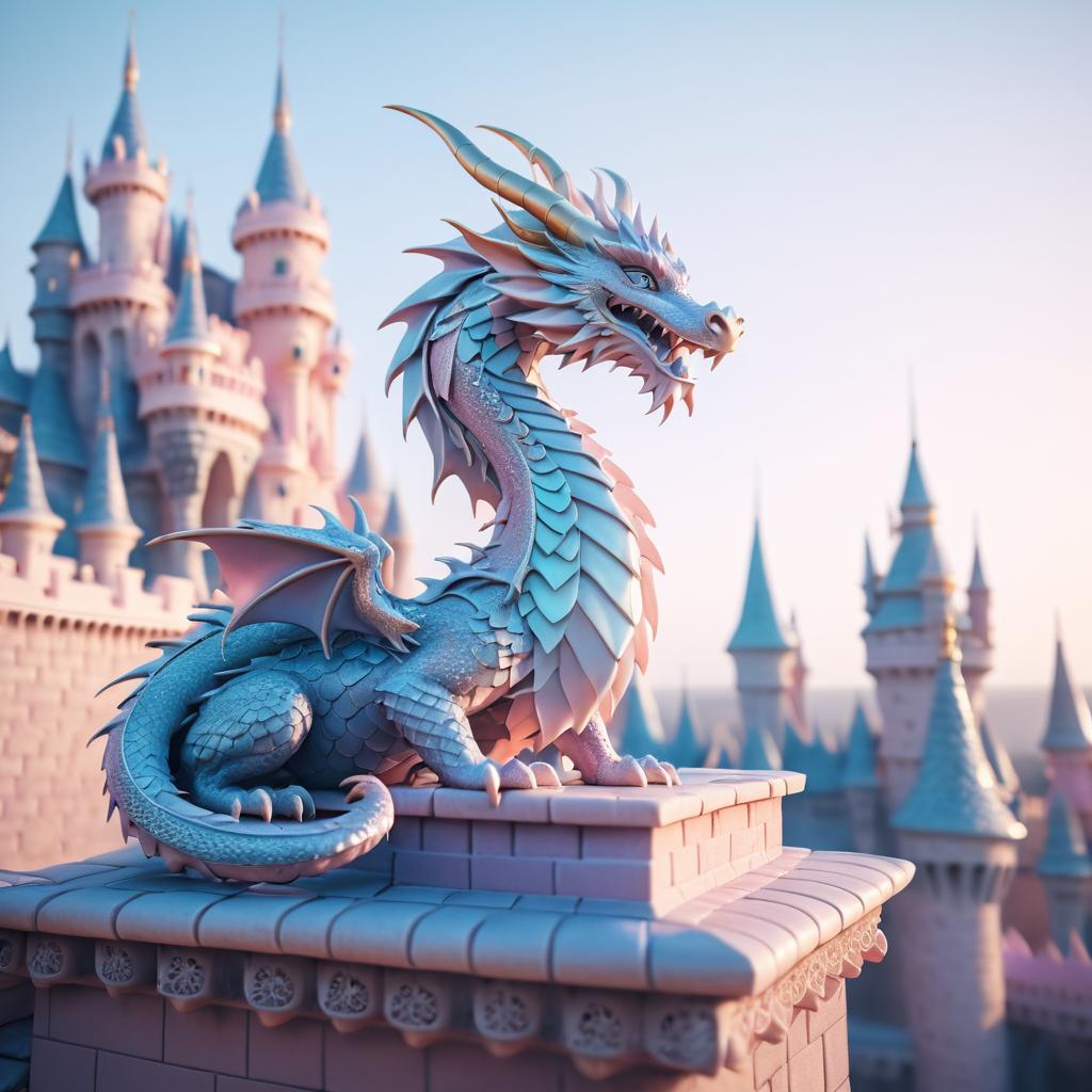 Cinematic Fantasy: Dragon on Castle Rooftop