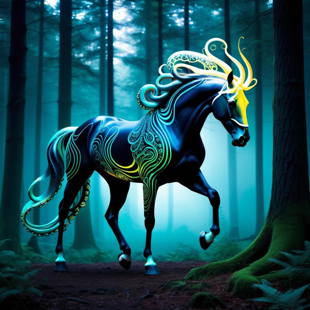 Surreal Fusion Creature in Enchanted Forest