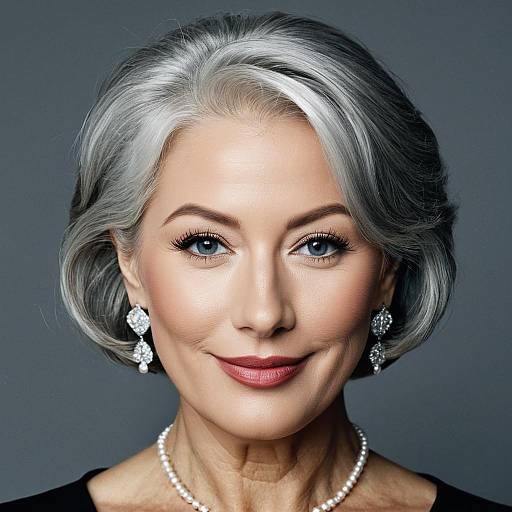 Elegant older woman with grey hair and jewelry