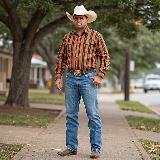 Man in Cowboy Hat on Sidewalk