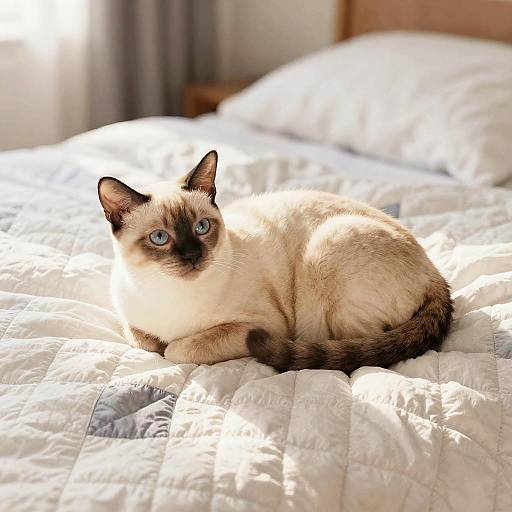 Cream Burmese Cat on Quilted Coverlet