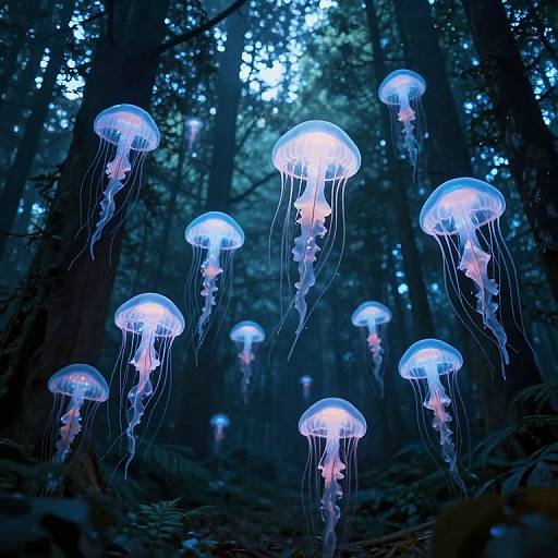 Ethereal Forest with Floating Jellyfish