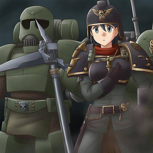 Illustration of Astra militarum, warhammer 40k in the style of Lielos