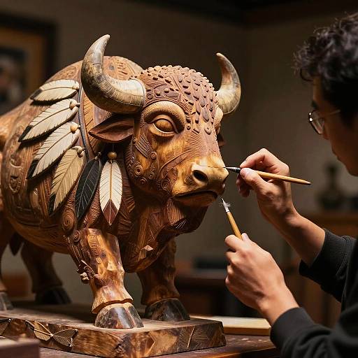 Buffalo Sculpting Native Statue