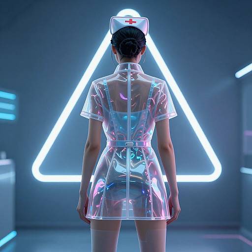 Futuristic Nurse in Neon Environment