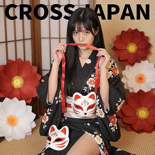 Elegant Asian Woman in Floral Kimono