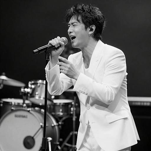 Black-and-White Singer in White Suit