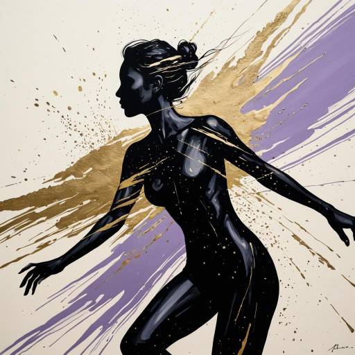 Dynamic Female Silhouette with Gold and Lavender Accents