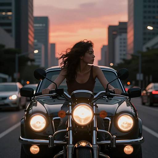 Urban Motorcycle Ride at Dusk