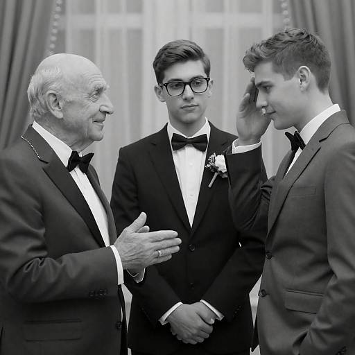 Three Men in Formal Suits in Black and White