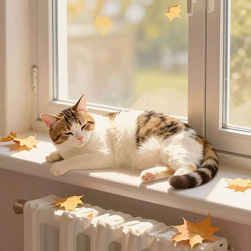 Tranquil Cat on Autumn Windowsill