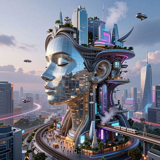 Retro-Futuristic Cityscape Woman Profile