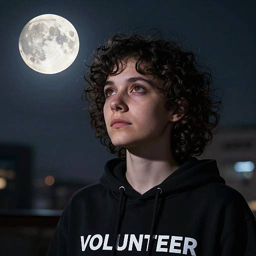 Volunteer Staring at Full Moon
