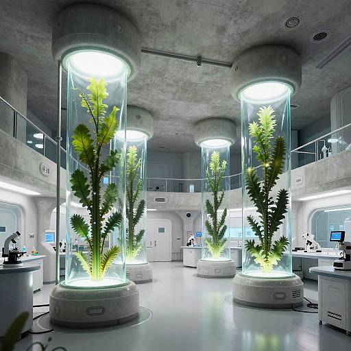 Futuristic Algae Research Lab with Glass Tubes
