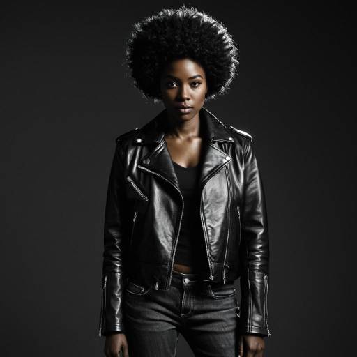 Confident Woman in Leather Biker Jacket