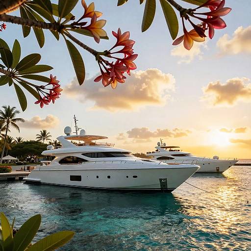 Luxury Yachts at Tahiti Harbor Sunset