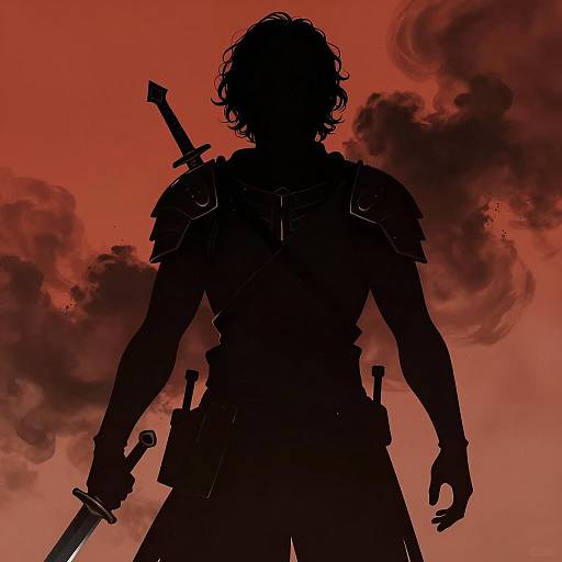 Silhouetted Warrior with Dagger and Smoke