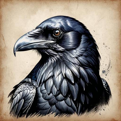 Majestic Raven Portrait in Vintage Style