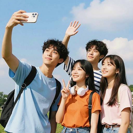 Sunny Outdoor Teen Friends Selfie
