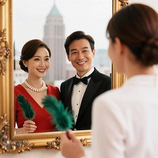 Elegant Reflection with Cityscape Background