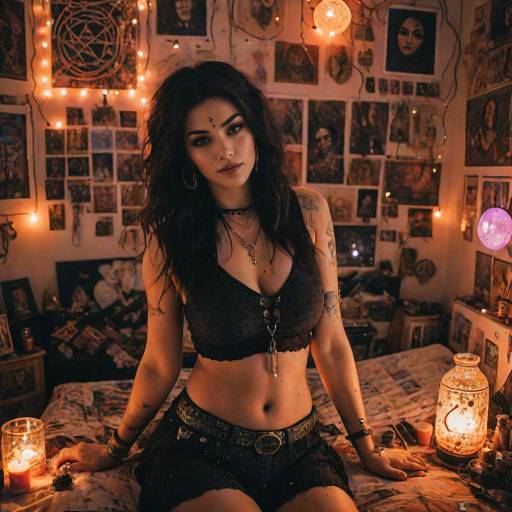 Young Woman with Purple Hair in Cozy Bedroom