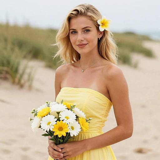 Elegant Blonde Woman on Beach