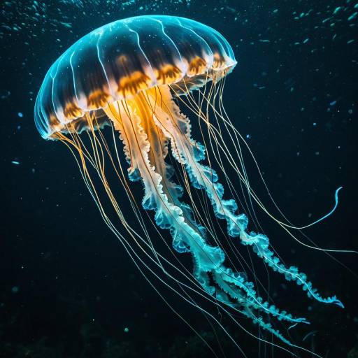 Glowing Bioluminescent Jellyfish underwater