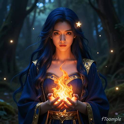 Mystical Woman with Flaming Hands