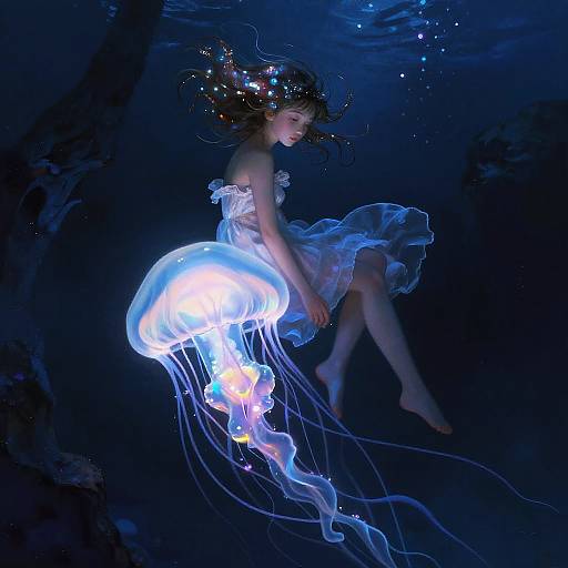 Young Maiden Riding Luminescent Jellyfish