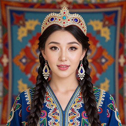 Psychedelic Vibrant Kazakh Woman Portrait