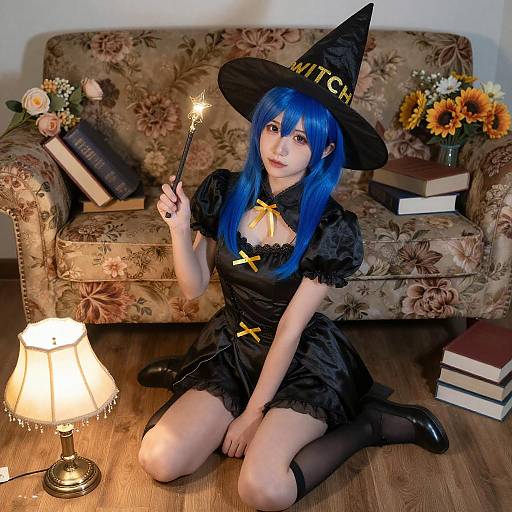 Young Witch with Blue Hair Portrait