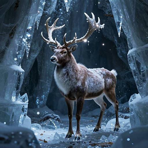 Ancient Celestial Stag in Ice Cavern